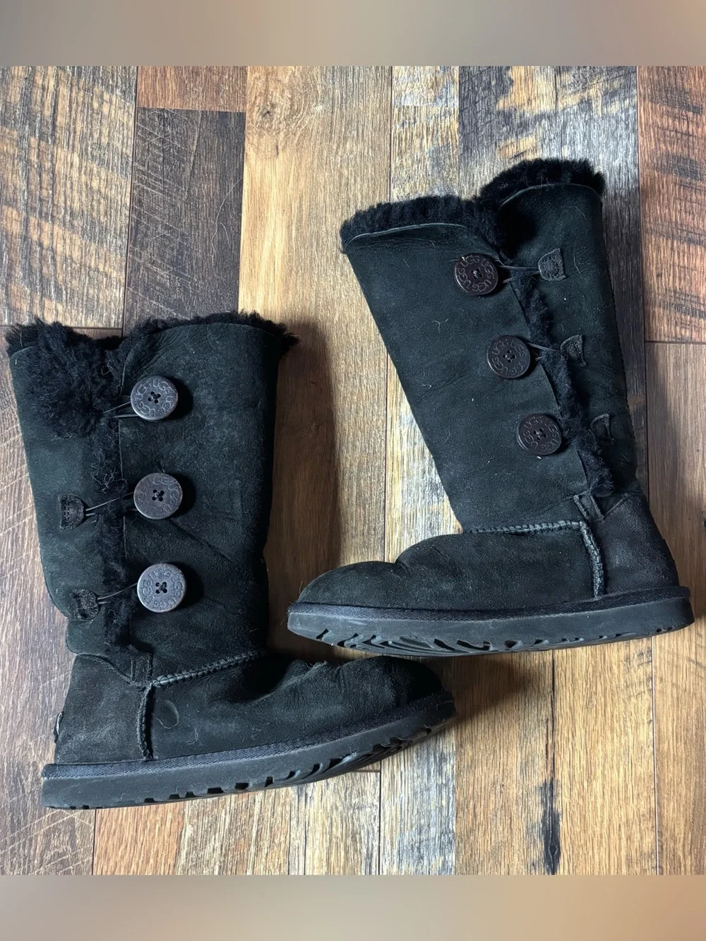 UGG Black Button-Front Shearling Mid-Calf Boots